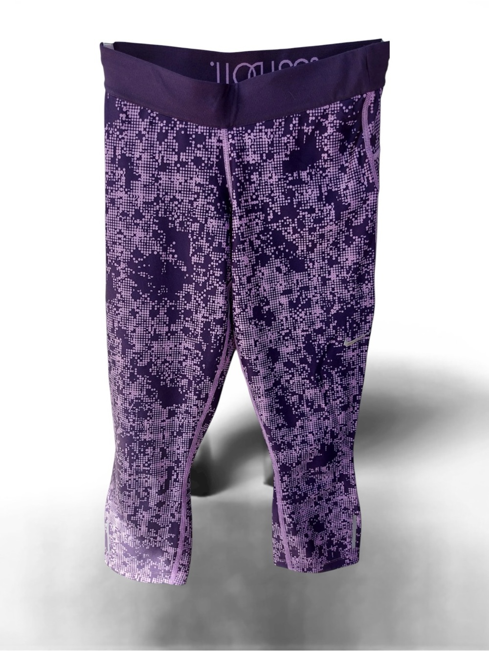 Nike Purple Pixel Print Active Capri Leggings w/ Drawing String and pkt. Sz Sm